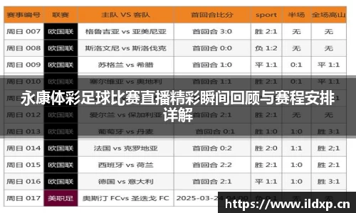永康体彩足球比赛直播精彩瞬间回顾与赛程安排详解