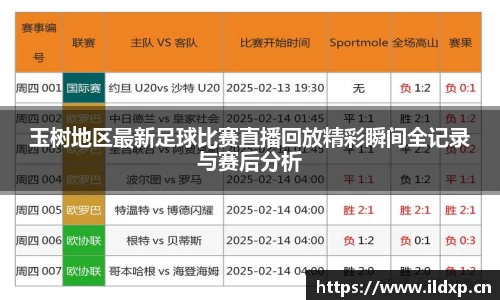 玉树地区最新足球比赛直播回放精彩瞬间全记录与赛后分析